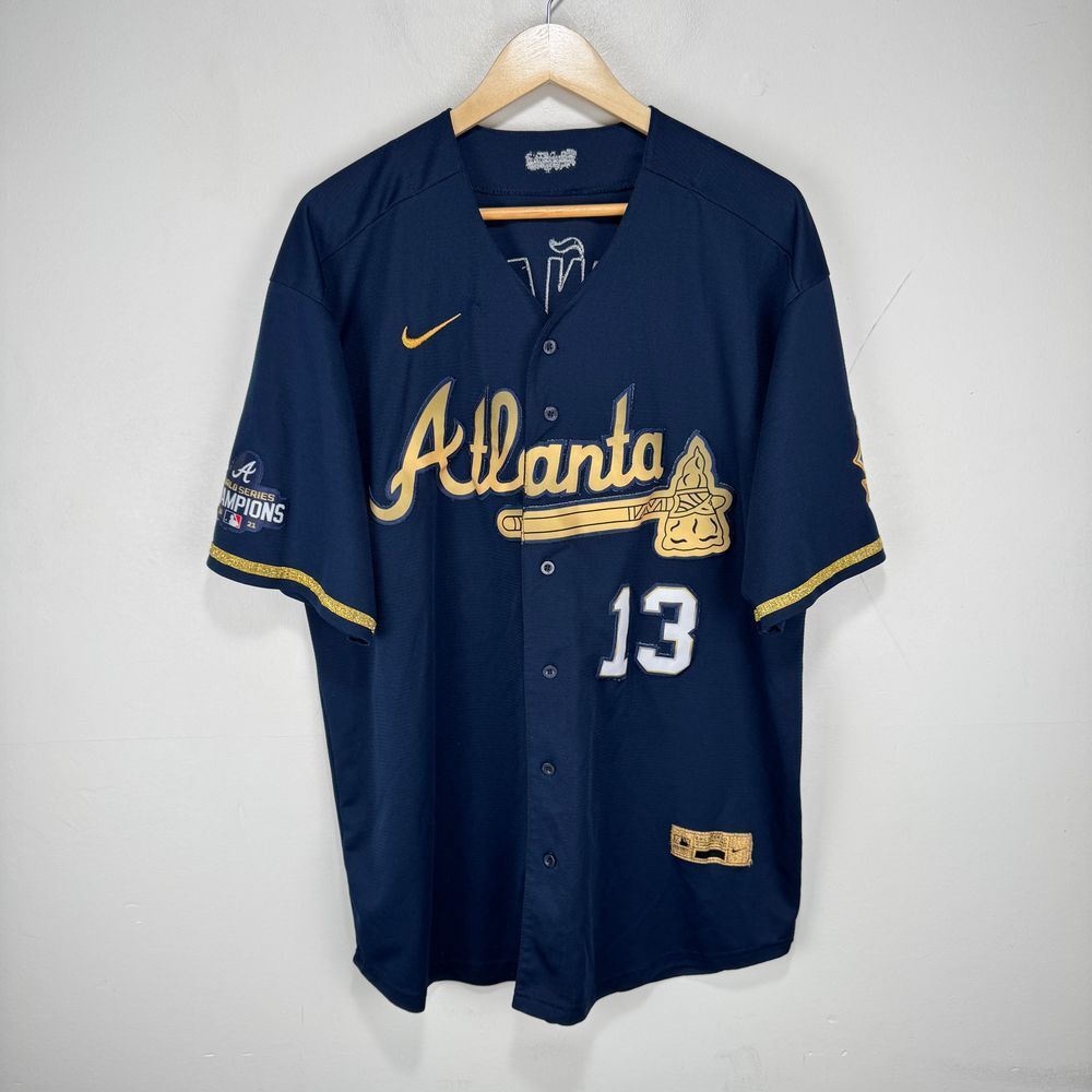 Nike Atlanta Braves Ronald‎ Acuna Jr. Replica Baseball Jersey Gold Navy MLB